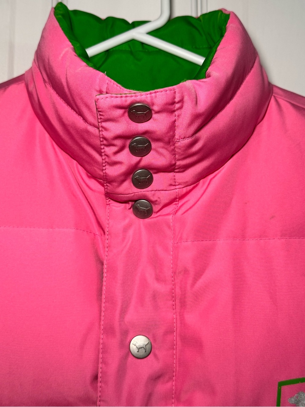 Victoria’s Secret PINK Y2K Reversible Down Puffer Vest Pink Green XS/S - Picture 3 of 10
